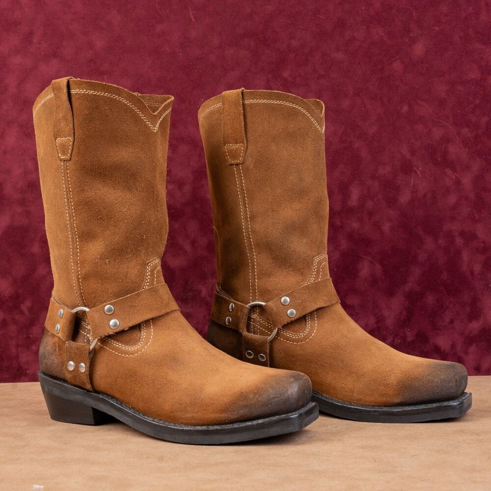 Brothers & Sons Men Brown Suede Harness Moto Biker Oil Resistant Boots sz 10.5